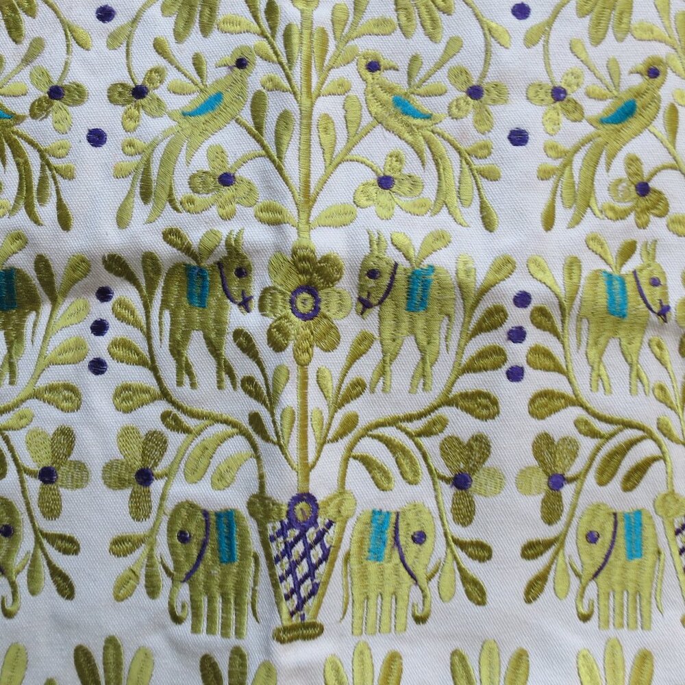 Pier One Embroidered Cotton Elephants Floral India 15 x 22" cloth